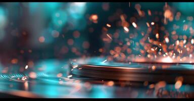 A turntable with sparks flying around it photo