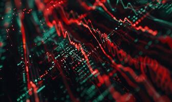 Abstract financial data visualization. Complex market trends, interwoven with digital circuit patterns photo