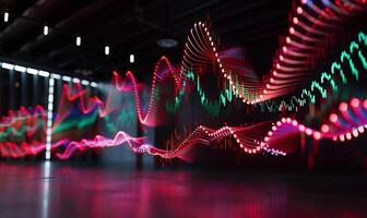 Dynamic financial data visualizations in a modern, dark space. Abstract representation of market trends photo