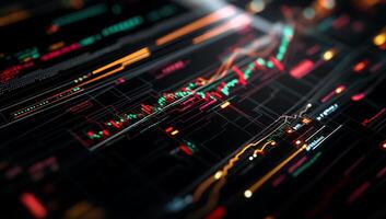 Digital stock market display. Visual representation of data, charts, and information photo