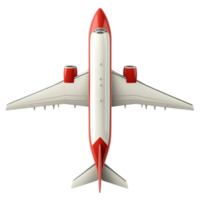 A red and white airplane flying in the air png