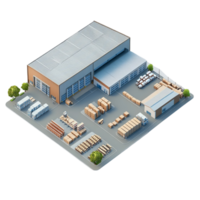 An industrial warehouse with many different types of products png
