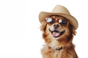 a dog wearing a hat and sunglasses with a playful and charming appearance. png