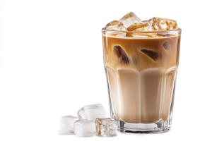 a glass of iced coffee with ice cubes and a simple and elegant design. png