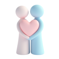 Two figures embracing and holding a heart symbol of love and unity in a playful style png