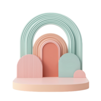 Pastel colored geometric podium design featuring arches and circular shapes png