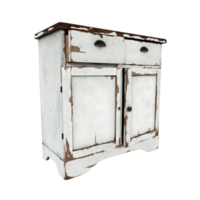 Rustic wooden cabinet with white finish and brown top in 3d rendering png