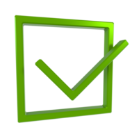 Green check mark in square frame isolated on transparent png