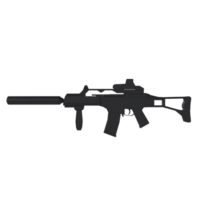 Modern assault rifle with suppressor and scope isolated on transparent png