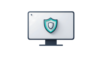 Secure Computer Display with Shield Icon for Cybersecurity and Protection png