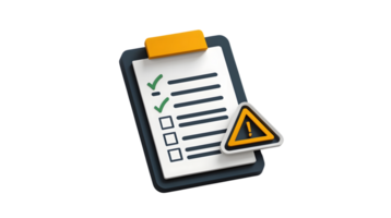 Checklist with Warning Sign 3D Render of Task List and Alert Icon png