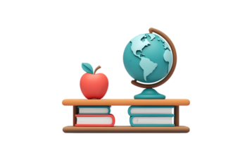 Educational Setup with Apple, Globe, and Books for Learning and Knowledge png