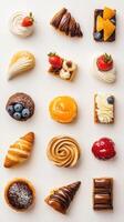 Explore various desserts arranged in a knolling style perfect for a cookbook or social media recipe post photo
