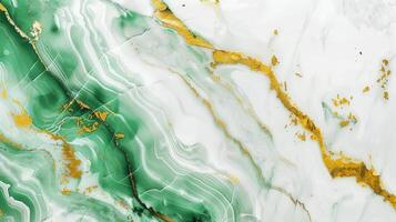 Abstract marble texture with green, white, and gold veins. Elegant and luxurious design perfect for backgrounds and art compositions. photo