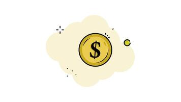 dollar coin currency line color animation 2D for investment concept , simple banking or financial symbol animated footage motion graphic illustration design video