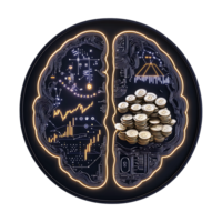 A brain with a coin in it and a pile of money png