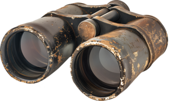 Old style vintage binoculars with dirty lenses png
