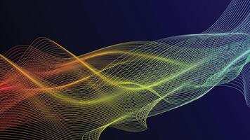 Abstract gradient blue, green, yellow, red wavy lines pattern on a dark blue background, representing future technology, data and networks. vector