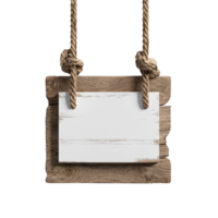 Empty white wooden mockup sign hanging with rope on transparent background, perfect for adding your own text design or png