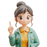 3d icon woman with backpack pointing index finger up, for on transparent background, ideal isolated educational and advertising projects png
