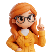 isolated icon woman with backpack pointing 3d finger up, index on transparent background, ideal for educational and advertising projects png