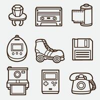 set of 90's with outline style good for coloring page, coloring book, element design, icon,symbol etc vector