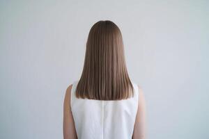 Back view of a person with brown hair, emphasizing simplicity and grooming photo