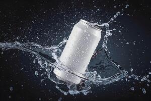 White can floats in mid air, surrounded by a dynamic water splash, on a dark background photo