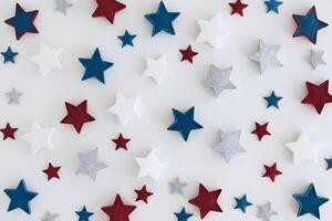 White background scattered with colorful stars, creating a celebratory holiday atmosphere photo