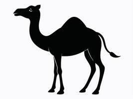 A camel is standing in a black silhouette on a white background vector