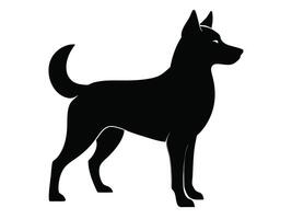 A black silhouette of a dog standing on a white background vector
