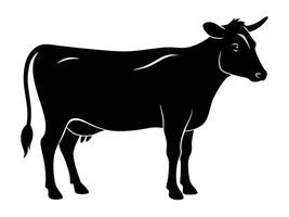 black cow is standing in front of a white background. Animal Black Silhouette Collection Perfect for Design and Art vector