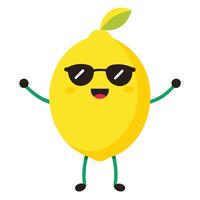 Lemon character cartoon with sunglasses and smiling face. vector