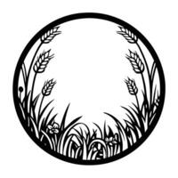 Black and white circular design with wheat and grass. vector