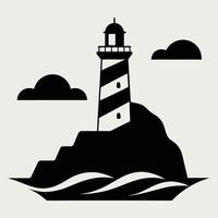 Black and white lighthouse drawing with simple style. vector