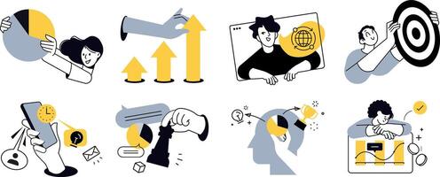 Set of illustrations on the topic of business and technology. vector