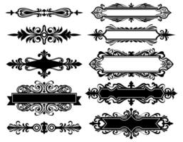 Set of floral ornament in black collection. Vintage and retro element design. vector