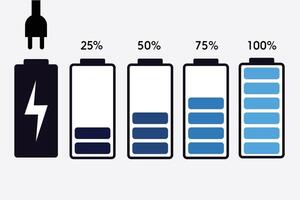 Battery charging status indicator with percentages vector