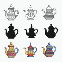 Cultural Arabic tea pot and kettle elements in a timeless outline and silhouette composition vector