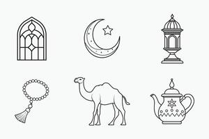 Elegant Islamic outline elements set in a modern flat line art illustration vector