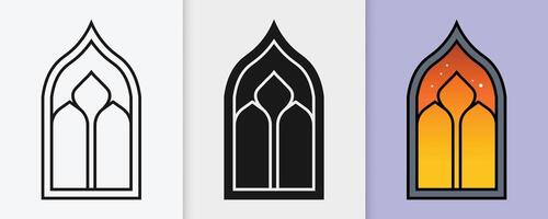 Islamic ornamental window collection in artistic outline and silhouette illustrations vector