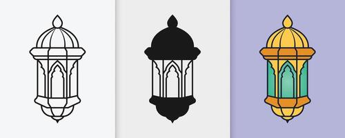Traditional Islamic lantern outline and silhouette collection in flat style for Ramadan and Eid vector