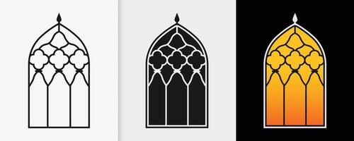 Minimalist Islamic window designs in a modern outline and silhouette composition vector