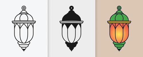 Islamic ornamental lanterns in artistic outline and silhouette style for Ramadan vector