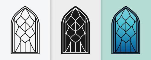 Islamic architectural elements featuring window outlines and silhouettes for Ramadan vector