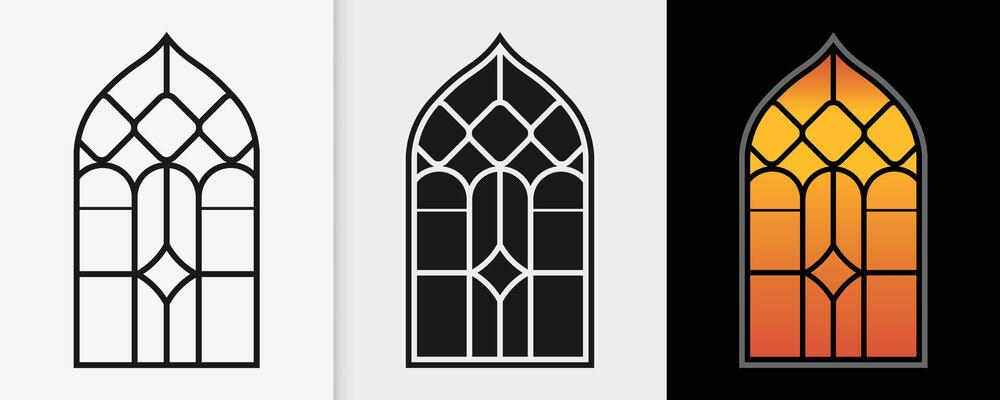 Spiritual Islamic window motifs in an elegant outline and silhouette artwork