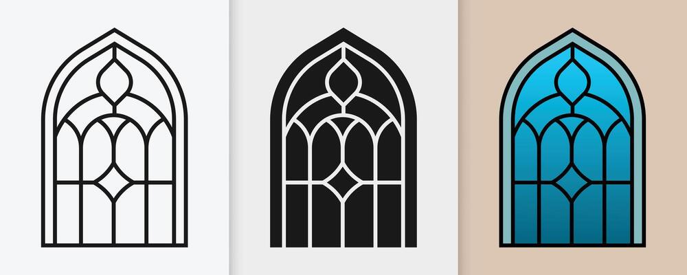 Cultural Islamic window details in a timeless outline and silhouette illustration