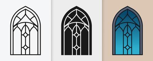 Islamic window ornaments in decorative outline and silhouette format for Eid vector