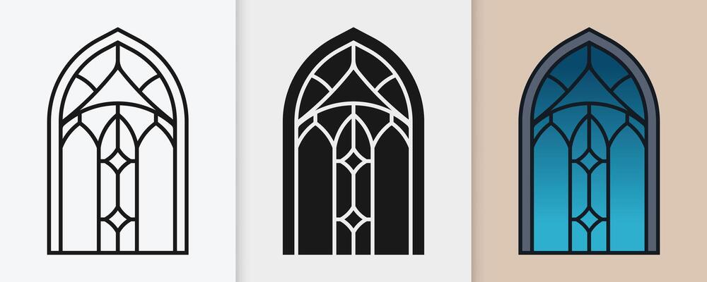 Islamic window ornaments in decorative outline and silhouette format for Eid