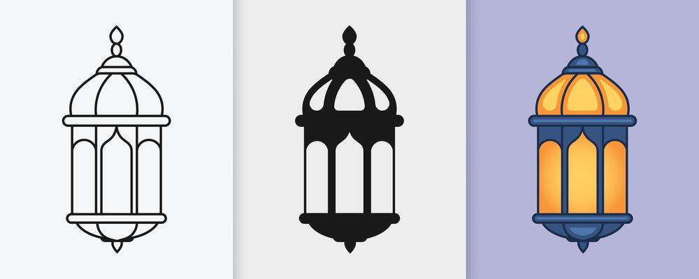 Festive Islamic lantern artwork in an elegant outline and silhouette design